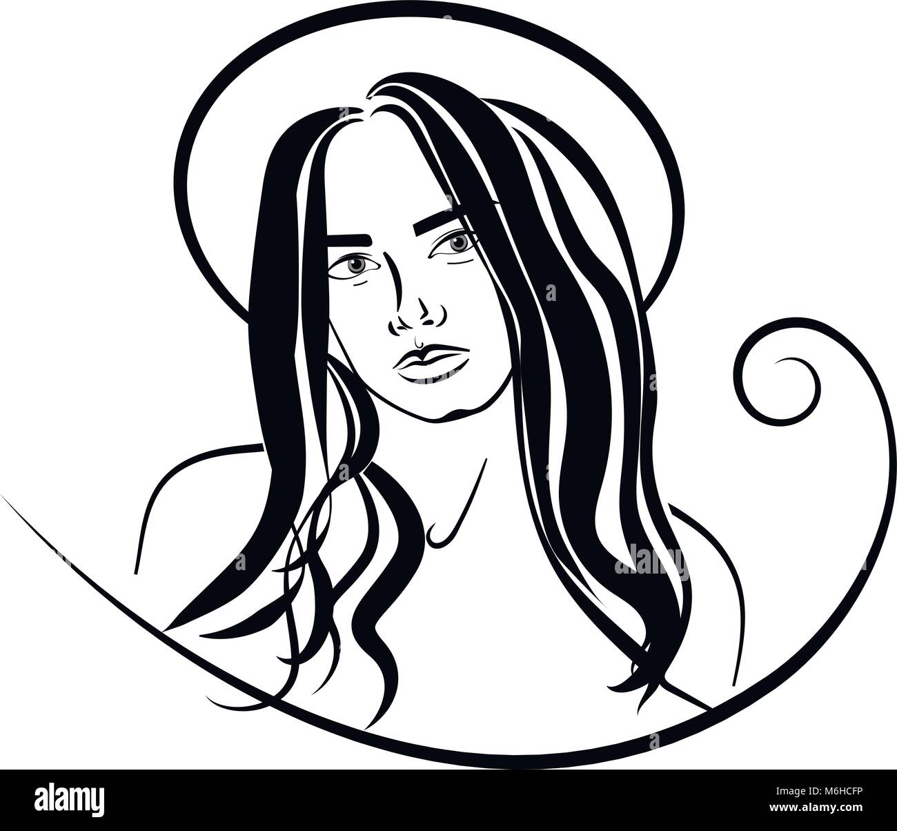 Hairstyle contour girl wearing hat vector banner for beauty salon. Cute woman Stock Vector
