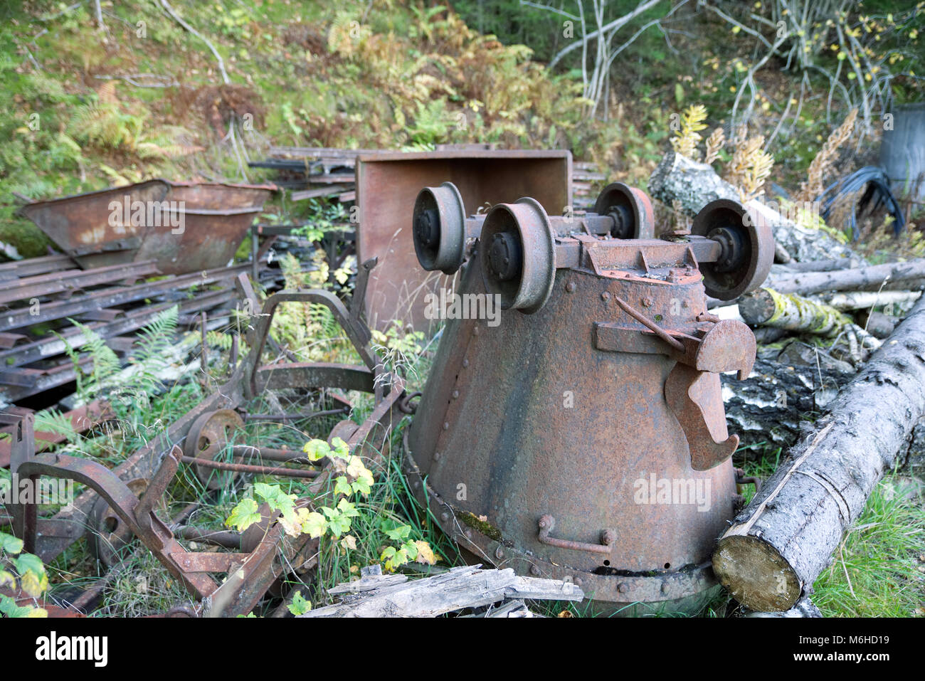Old rusty mine carts. Stock Photo