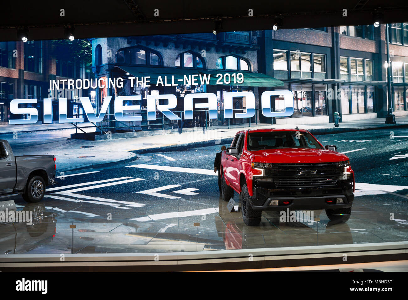 New 2019 Chevrolet Silverado - 2018 Chicago Auto Show Stock Photo