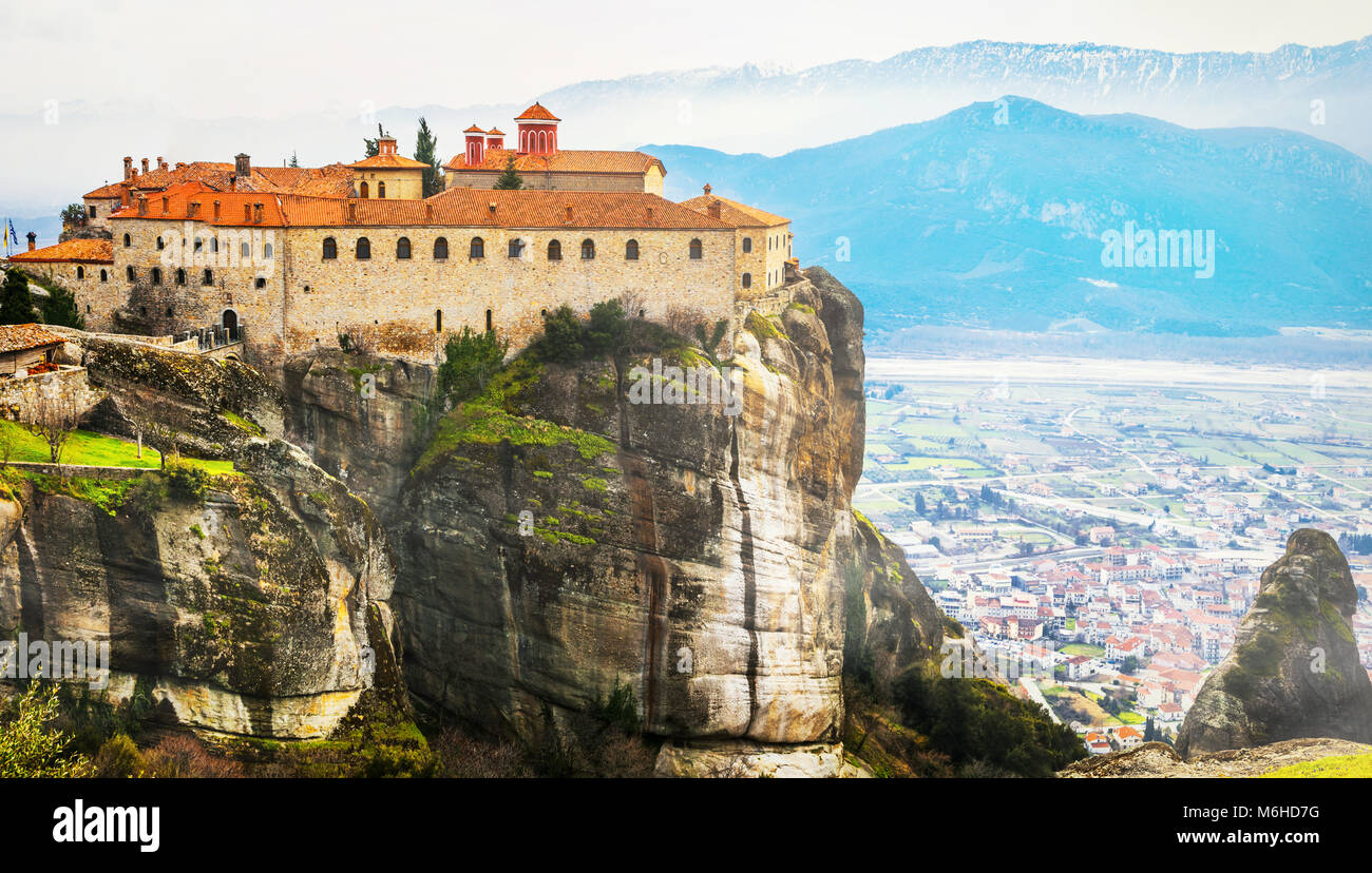 Greek Cliffs Impressive Meteora monastery over cliffs,Greece Stock Photo - Alamy