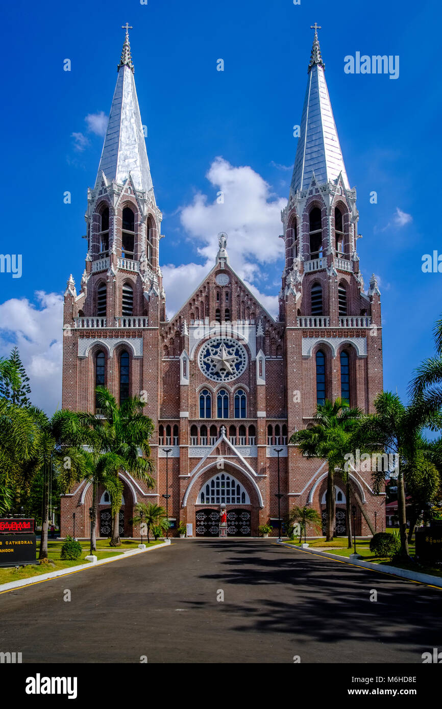 The facade of Saint Mary's Cathedral or Immaculate Conception Cathedral, a Catholic cathedral located in the centre of town Stock Photo
