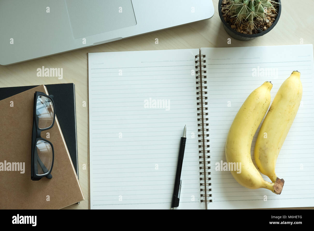 closeup notebook Flat lay home office workspace Top view Stock Photo ...