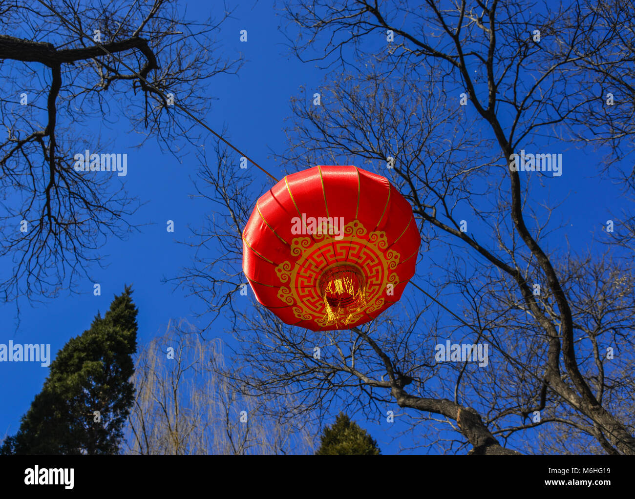 Chinese red lantern under blue sky in Beijing, China Stock Photo - Alamy