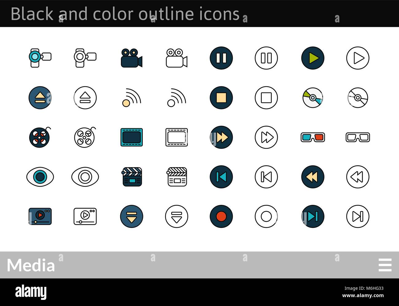 Black and color outline icons, thin stroke line style design Stock ...