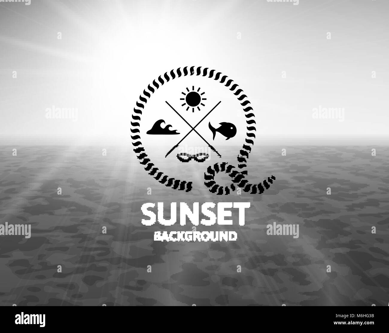 Gray sunset with black water sea surface Stock Vector
