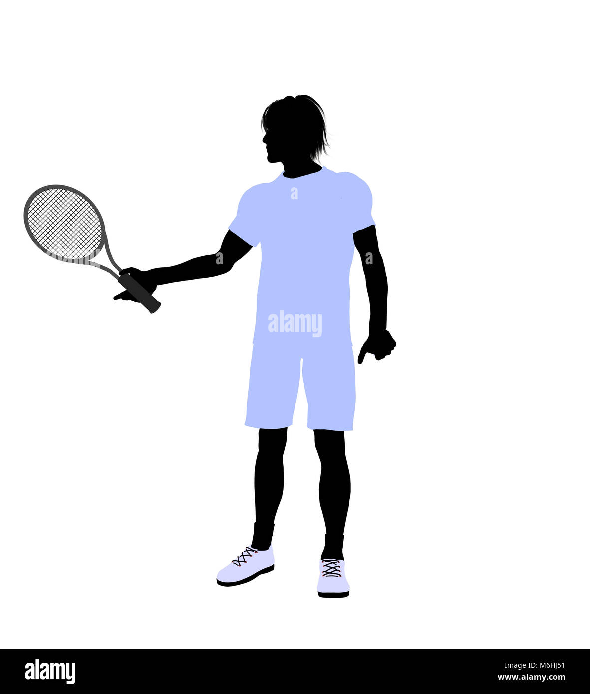 Male tennis player art illustration silhouette on a white background ...
