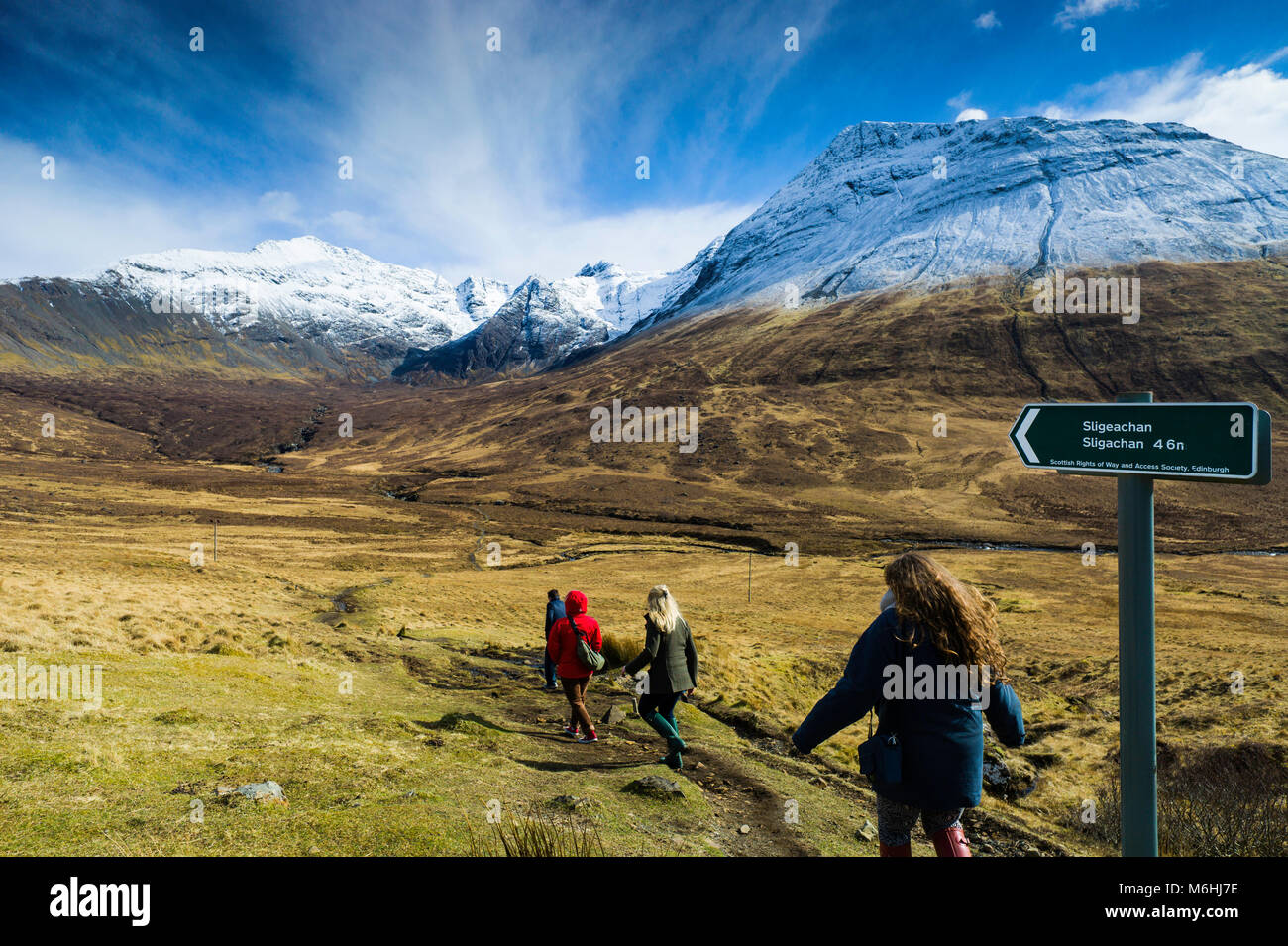 Path from Glen Brittle to Sligachan across the Cuillins. Stock Photo