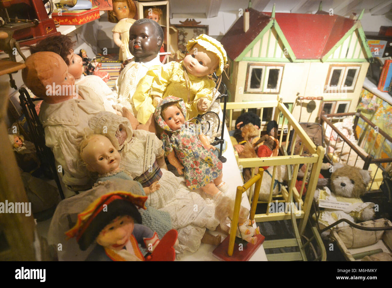 Traditional Victorian Girls toys at Helston Museum, Cornwall, England