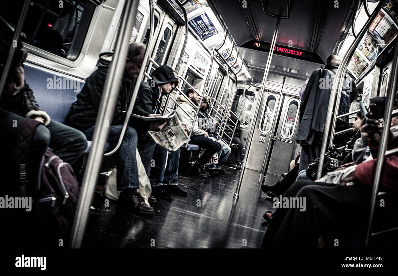 Photo taken on a New York City subway train in Manhattan Stock Photo