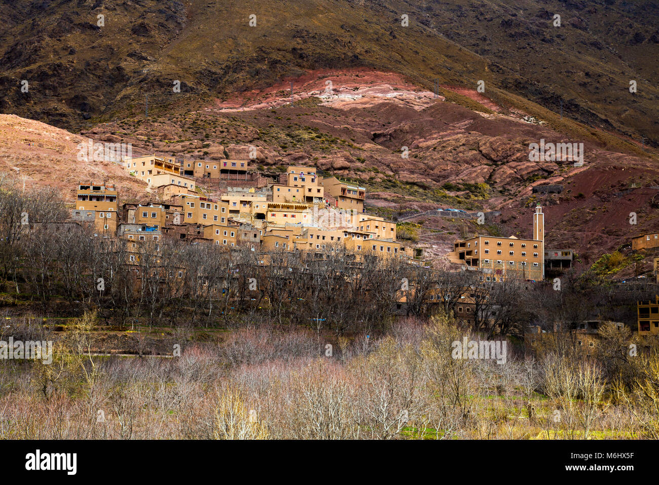 Berber village in the Atlas Mountains, close to Imlil, on the hiking route from Imlil to Tacheddirt, Morocco Stock Photo