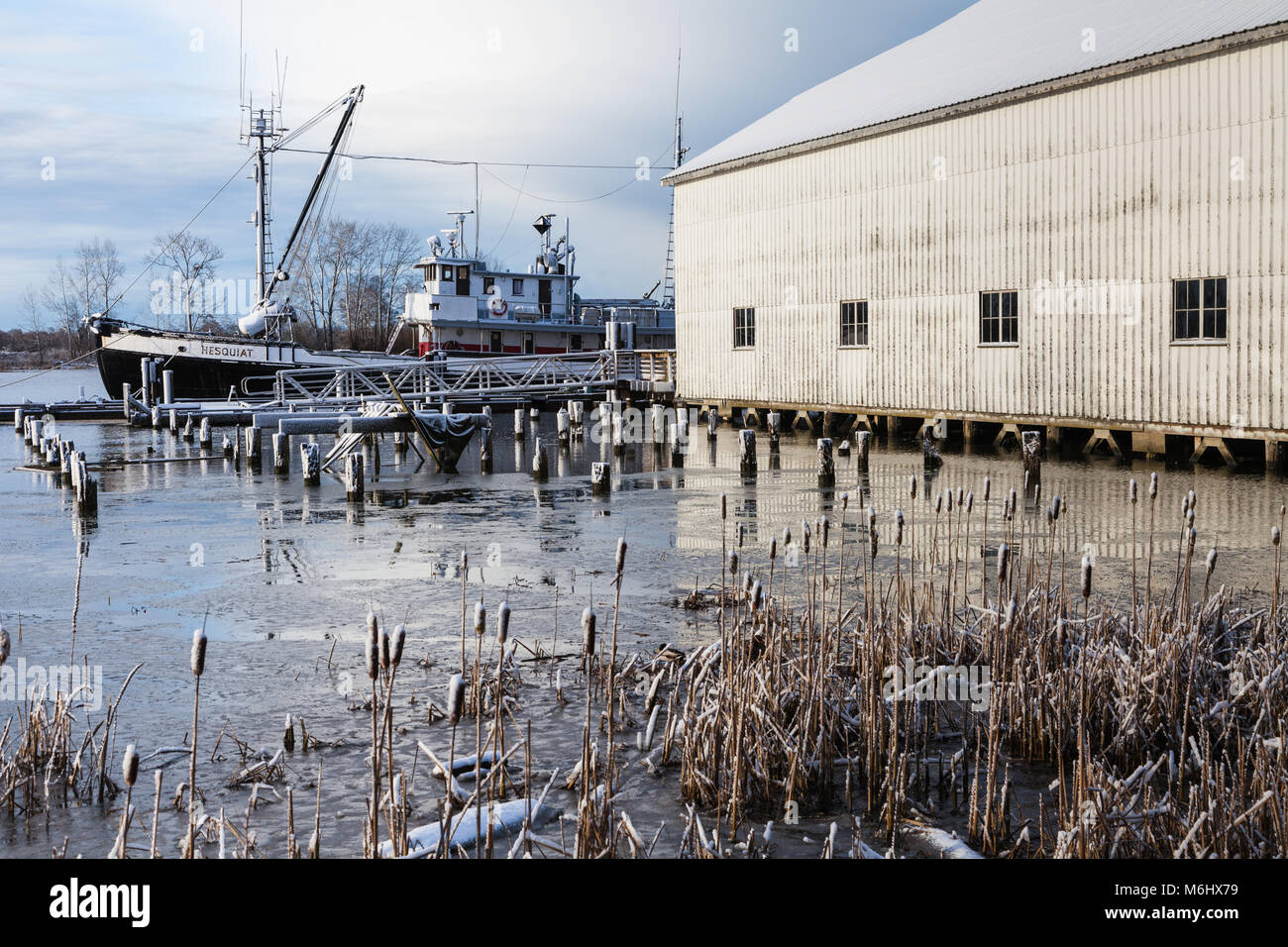Heritage net loft building on the banks of the Fraser River in
