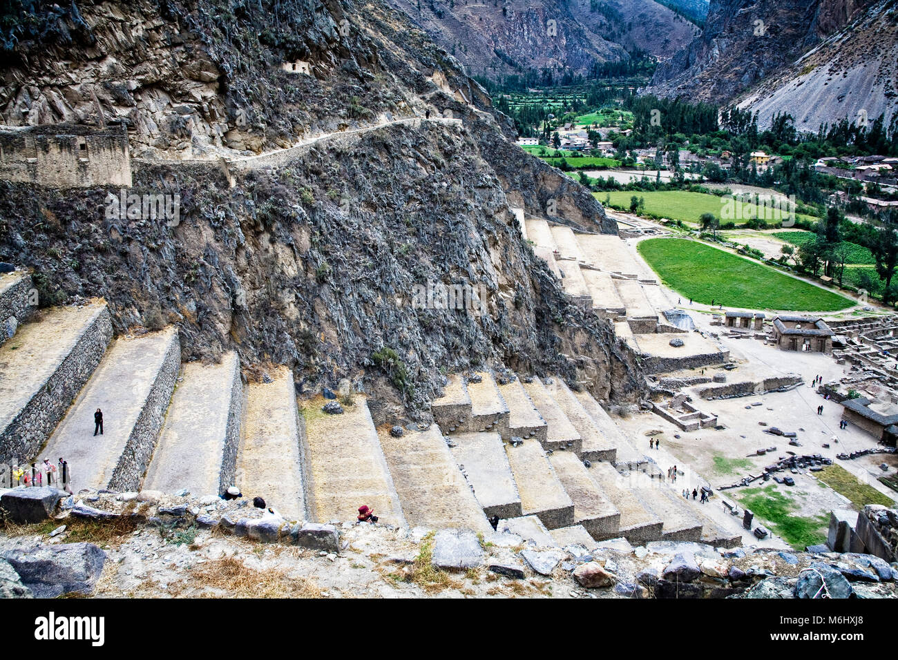 Terraces that remain at the fortress or Temple Hill at Ollantaytambo, Peru. Stock Photo