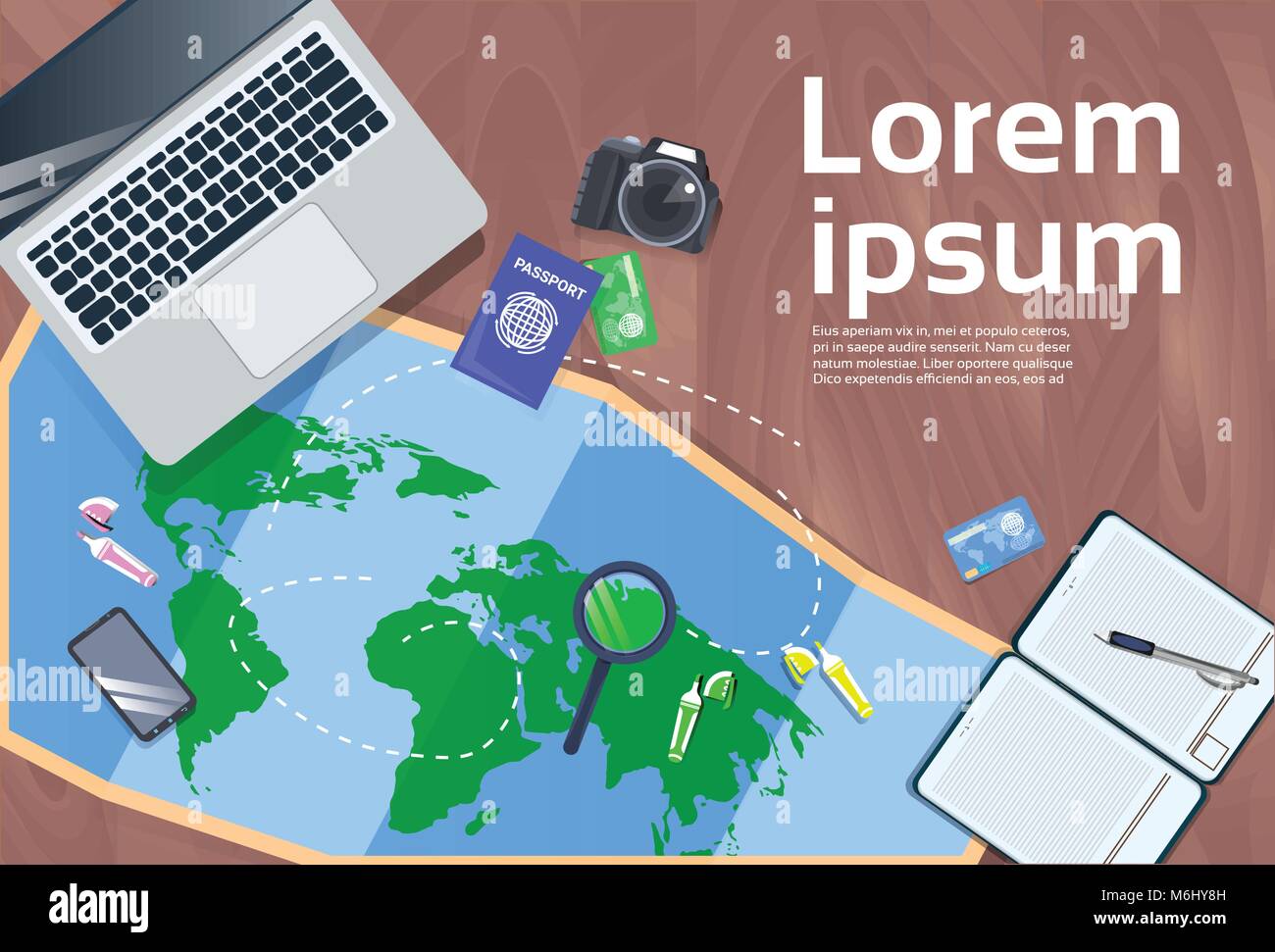 Vacation Planning And Travel Concept Desktop With Laptop, Map, Photo ...