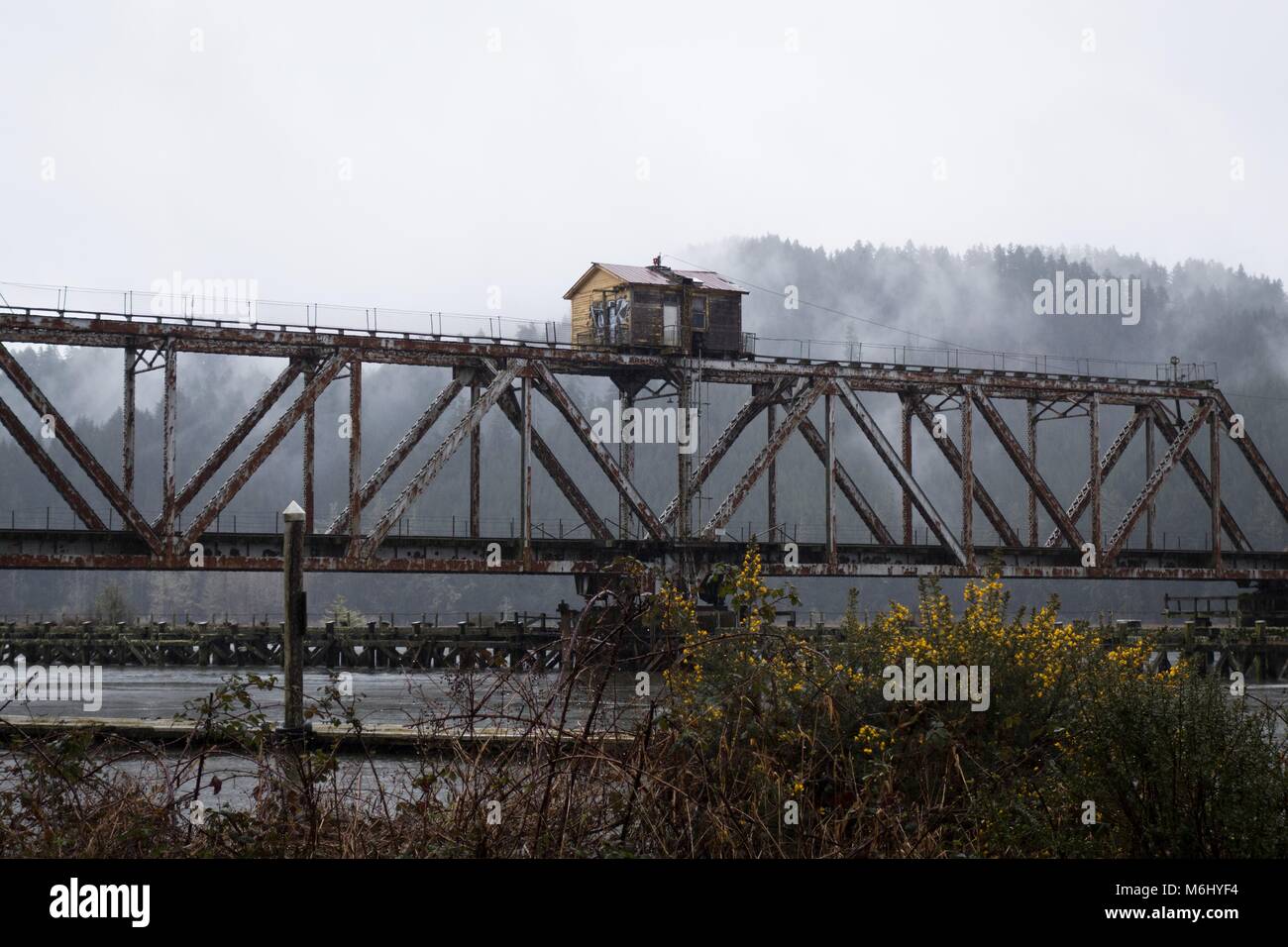 The Cushman Swing Railroad Bridge near Florence, Oregon, USA Stock