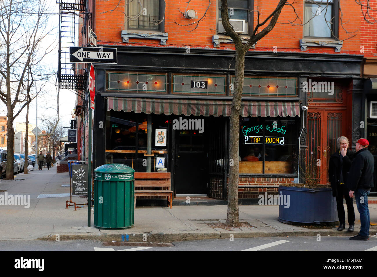 George and Jack's Tap Room, 103 Berry St, Brooklyn, NY. exterior storefront of a bar in the Williamsburg neighborhood. Stock Photo