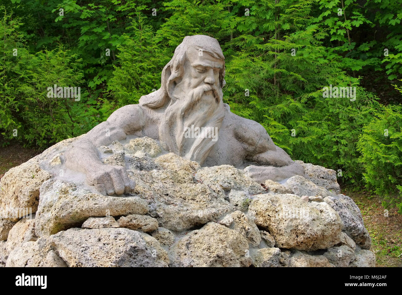 Ruebezahl Statue in Giant  Mountains in Bohemia Stock Photo