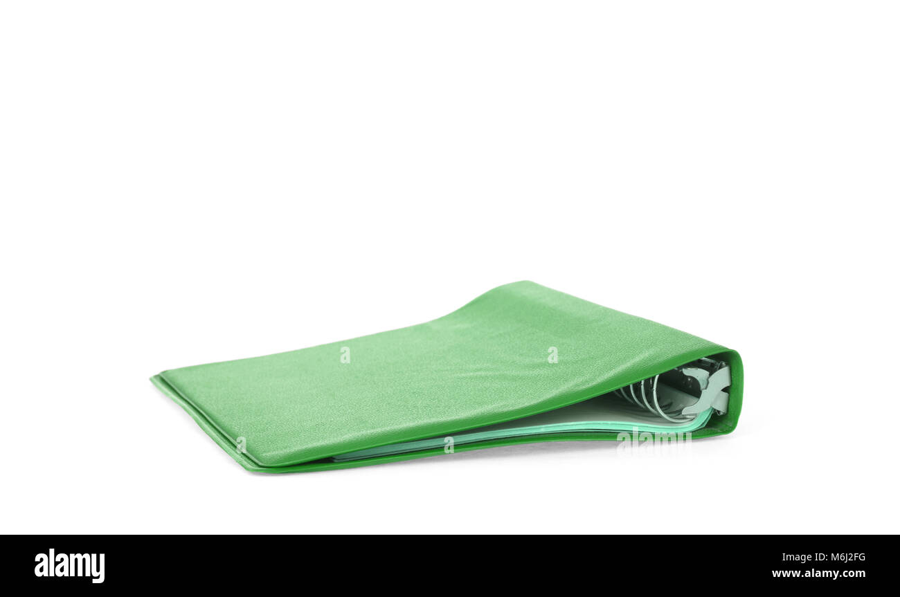 Old green ring binder isolated on a white background Stock Photo
