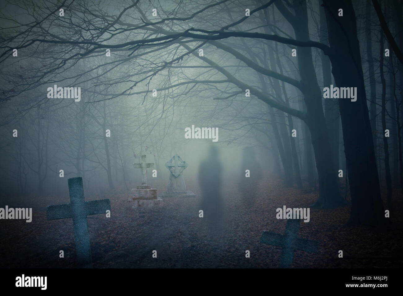 ghosts in haunted forest Stock Photo