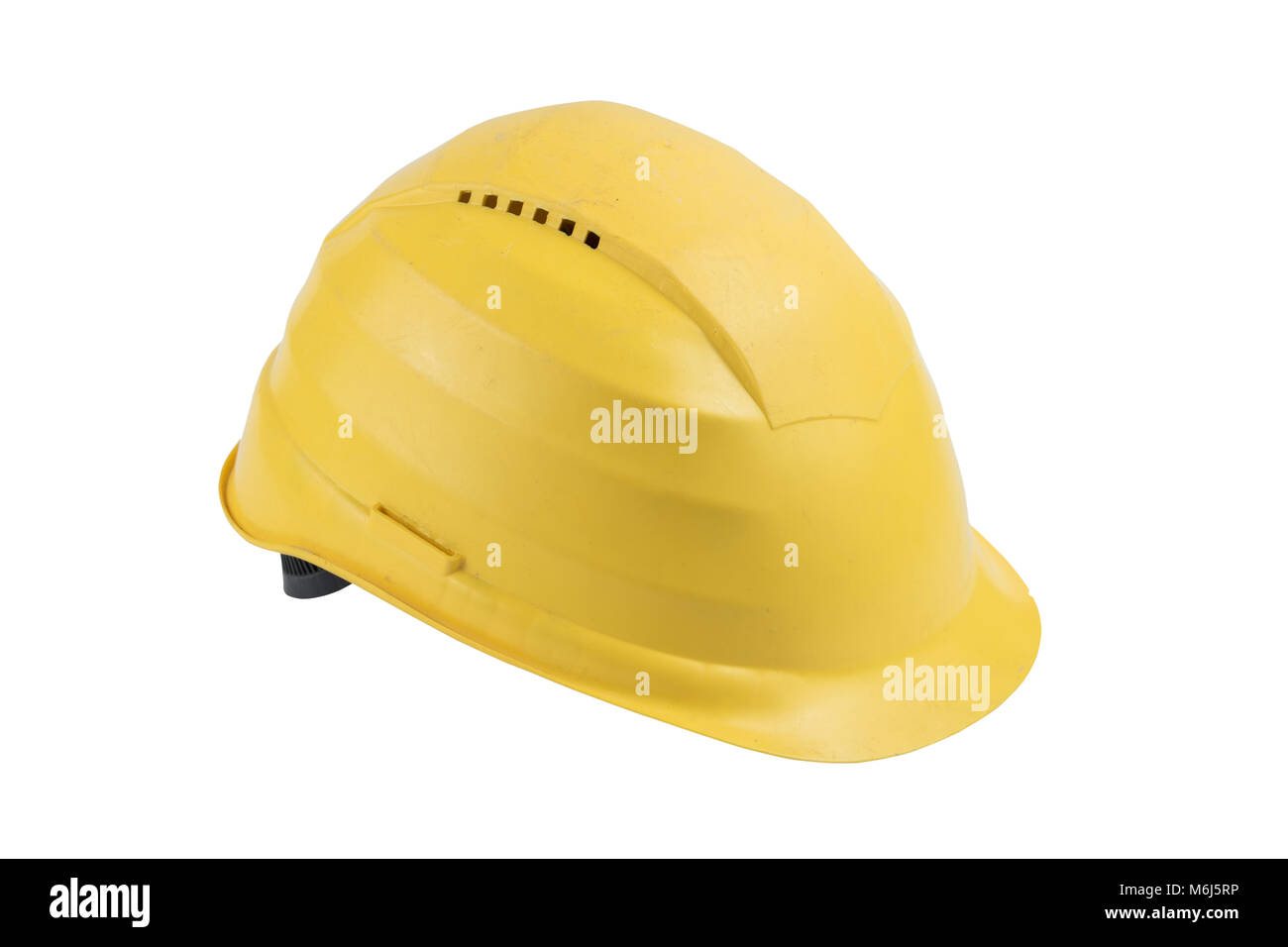 Used Yellow safety helmet isolated on white background. Clipping path saved. Protection helmet