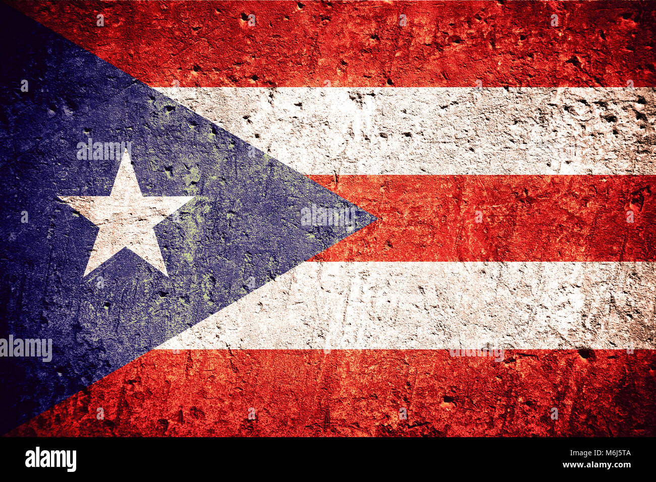 flag of Puerto Rico or Puerto Rican banner on scratched rough texture ...