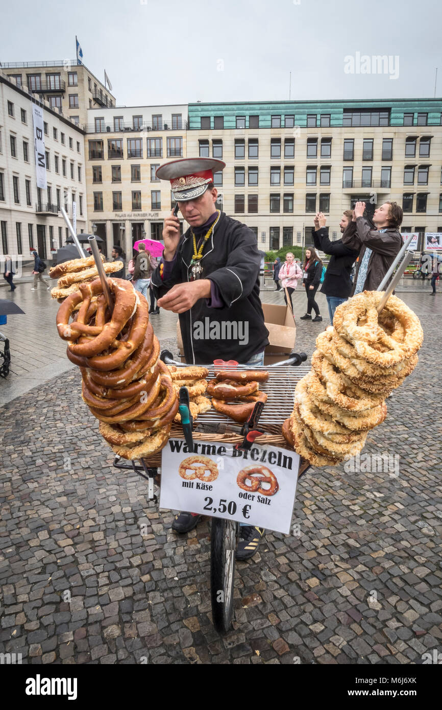 Pretzel seller near the Brandenberg Gate, Berlin, Germany Stock Photo