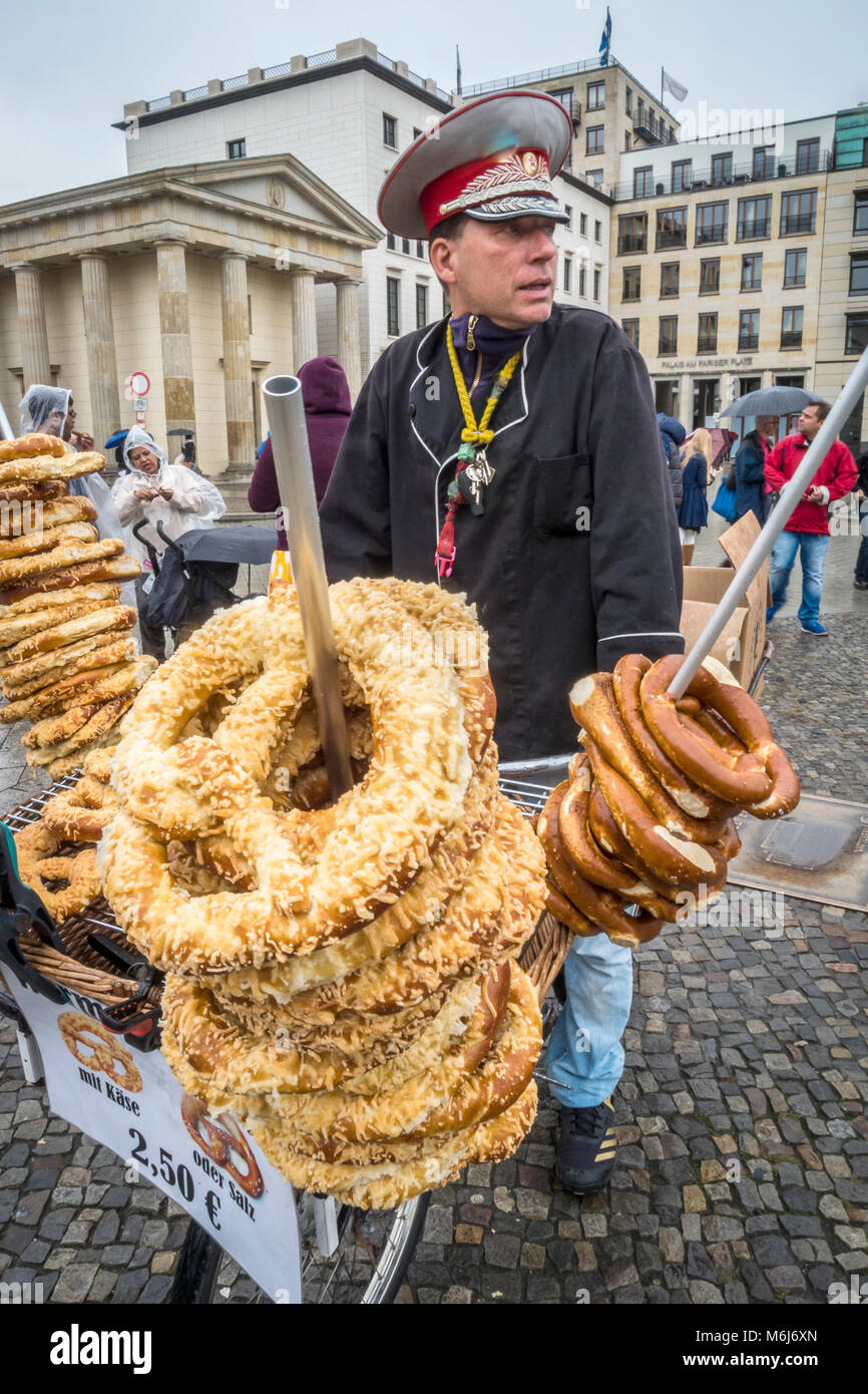 Pretzel seller near the Brandenberg Gate, Berlin, Germany Stock Photo