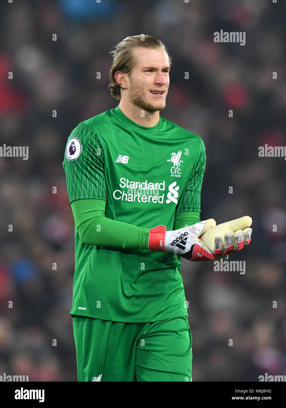 Liverpool goalkeeper Loris Karius during the Premier League match at  Anfield, Liverpool Stock Photo - Alamy
