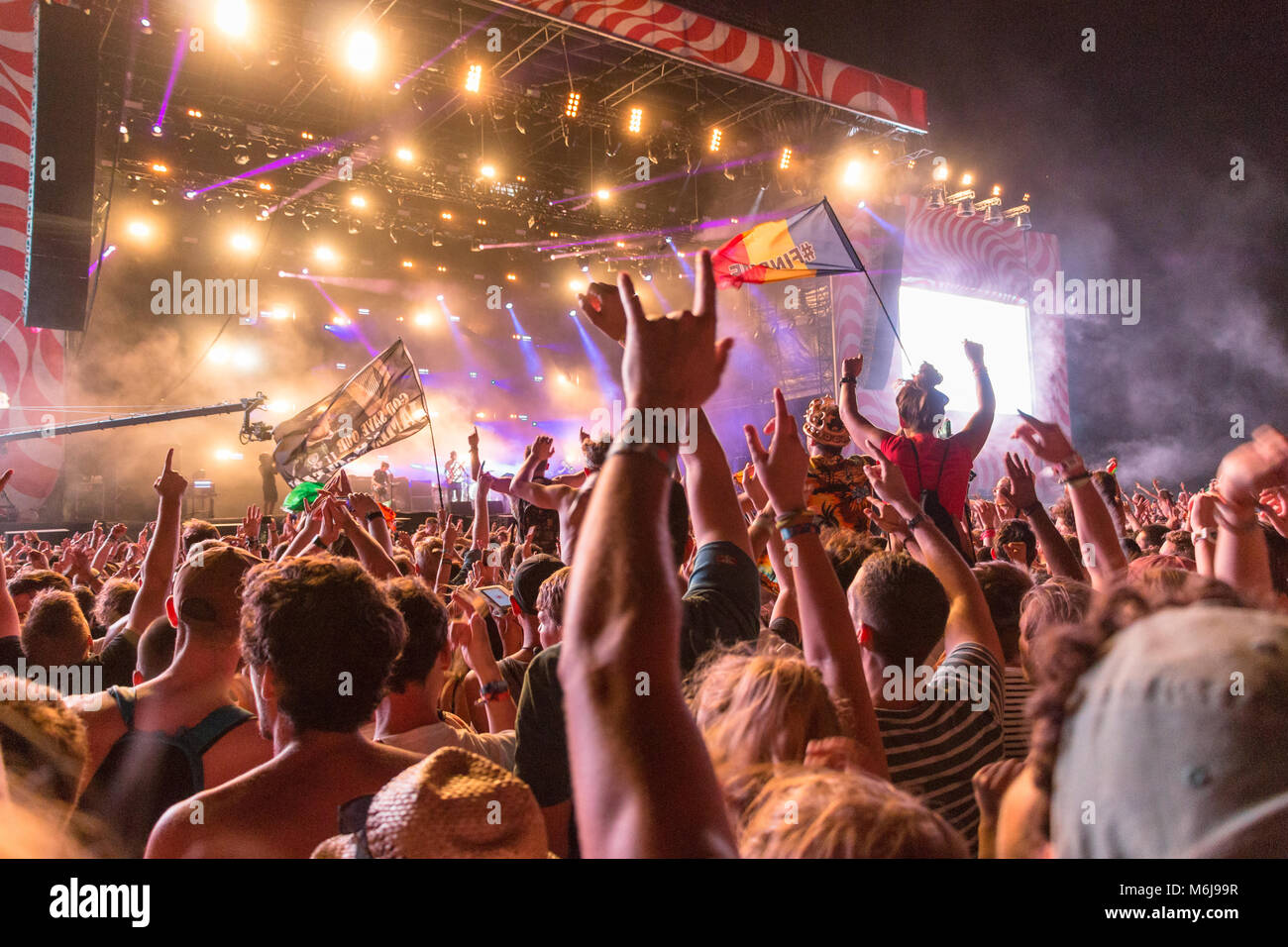 People watching a concert at Sziget Festival in Budapest, Hungary Stock Photo