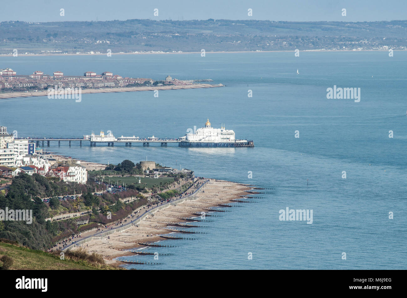View of Eastbourne pleasure Pier from Beachy Head - East Sussex Stock Photo