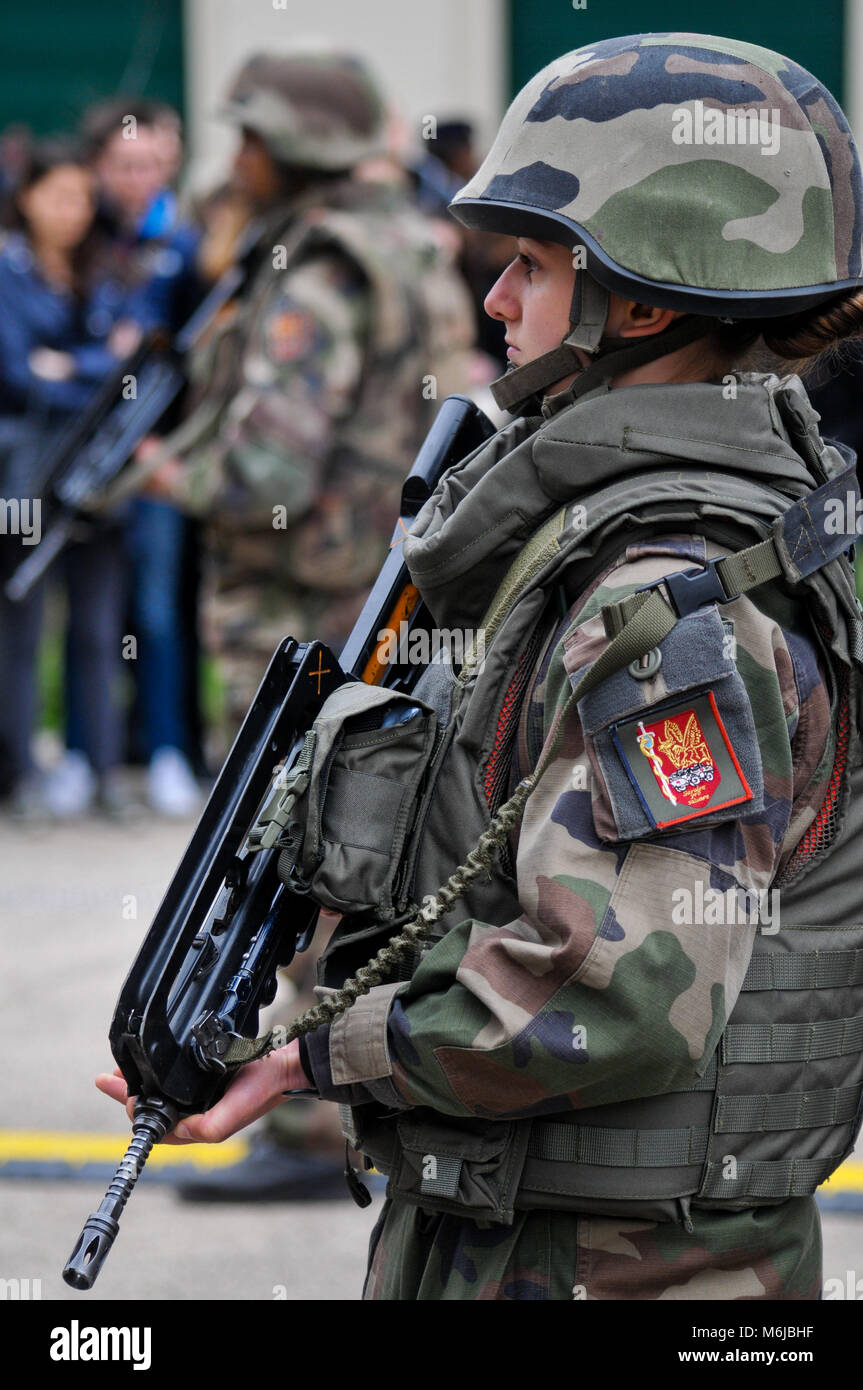 French soldier mounts guard on the occsion of a public drill, Lyon
