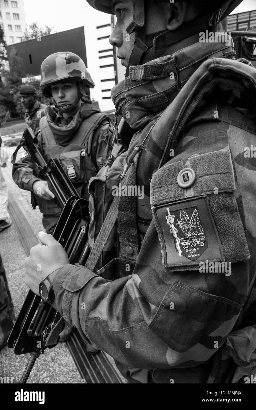French soldier mounts guard on the occasion of a public drill, Lyon