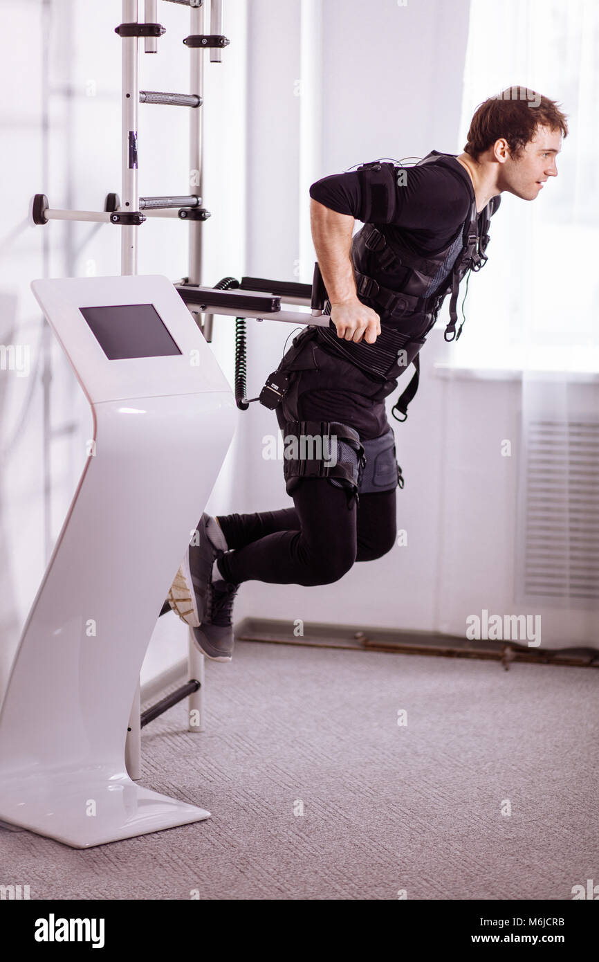 Ems Male Working Out Doing Push Ups Man Doing Triceps Dips On