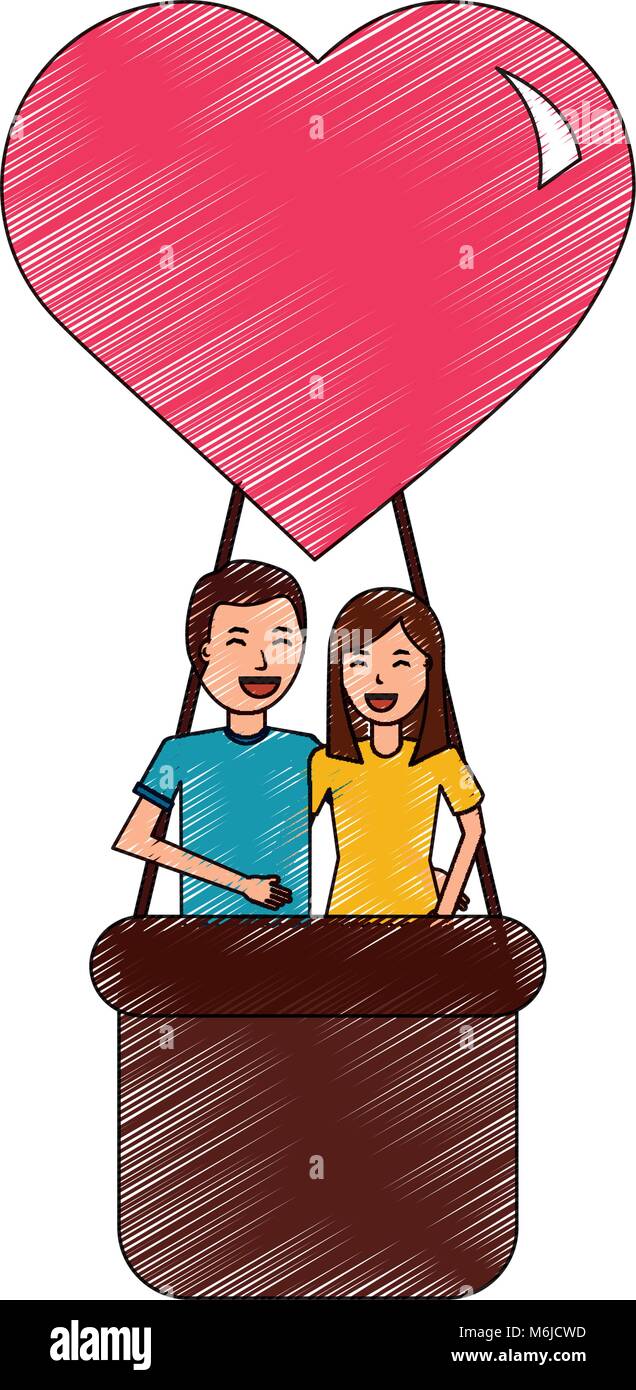 couple traveling in air balloon adventure romance Stock Vector Image ...