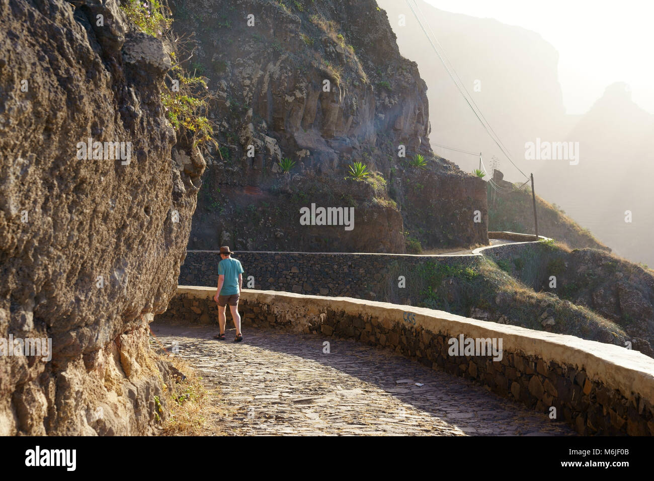 Old coastal path from Ponta Do Sol to Cruzinha on the island of Santo Antao, Street from Ponta do Sol to Fontainhas, Cape Verde Stock Photo