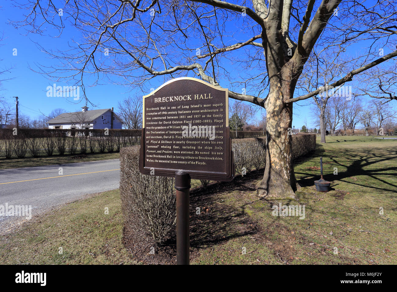 Historic marker at Brecknock Hall mansion Orient Long Island New York Stock Photo Alamy