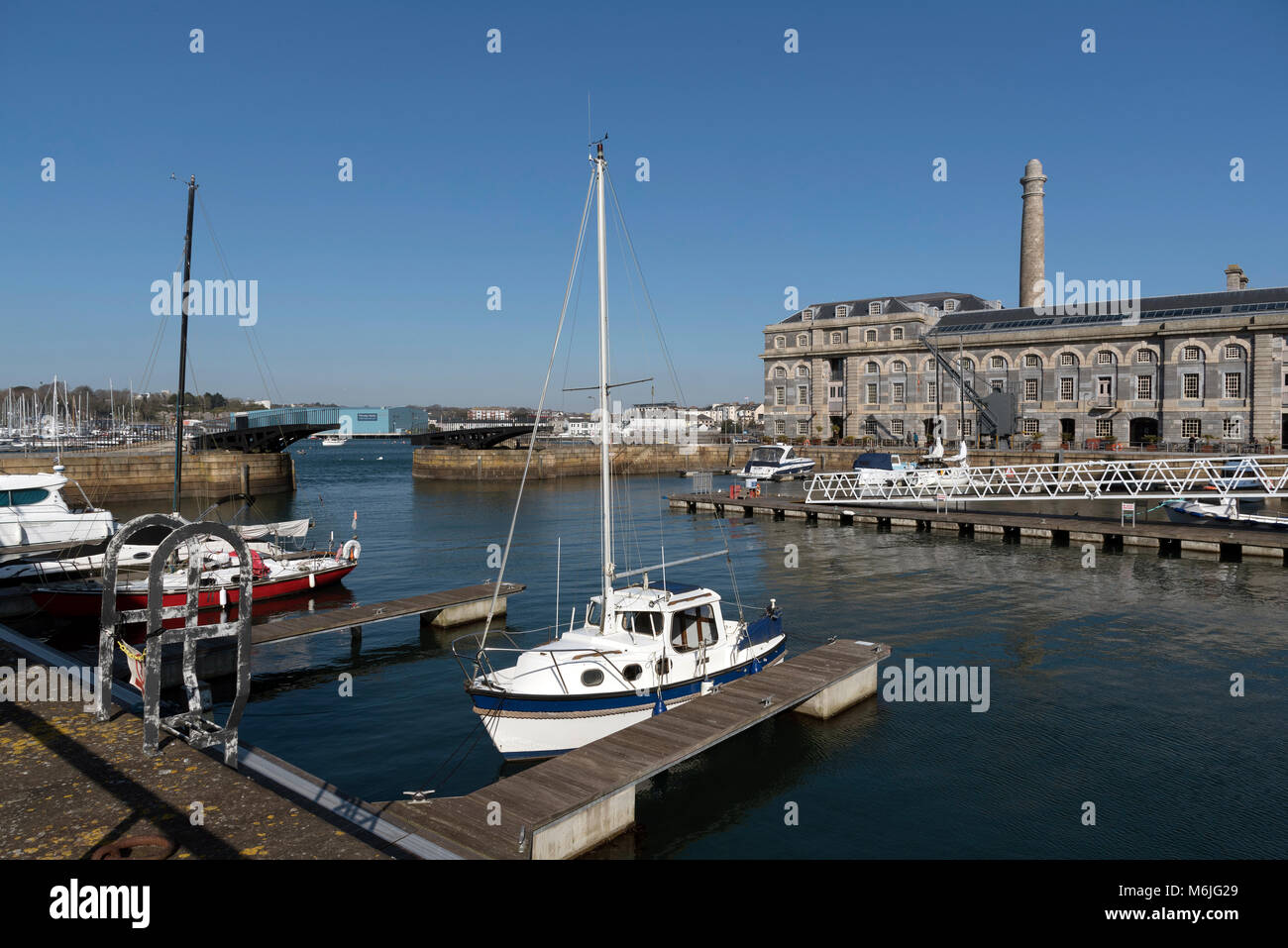 Plymouth Devon England UK. February 2018. The Royal William Yard marina on Plymouths' waterfront Stock Photo