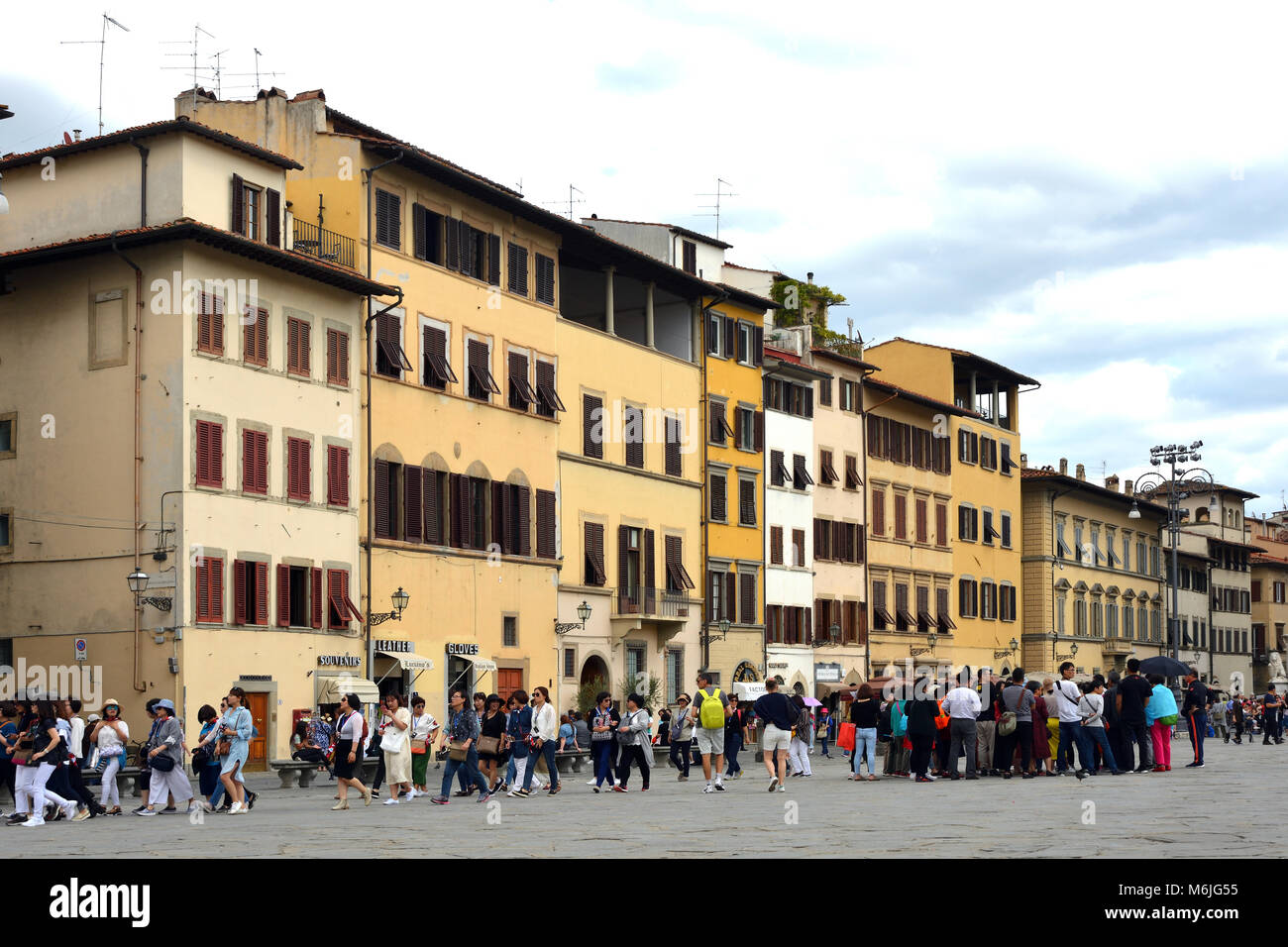 Florence, Tuscany, Italy - September 14, 2017: Tourists on the Piazza Santa Croce in Florence - Italy. Stock Photo