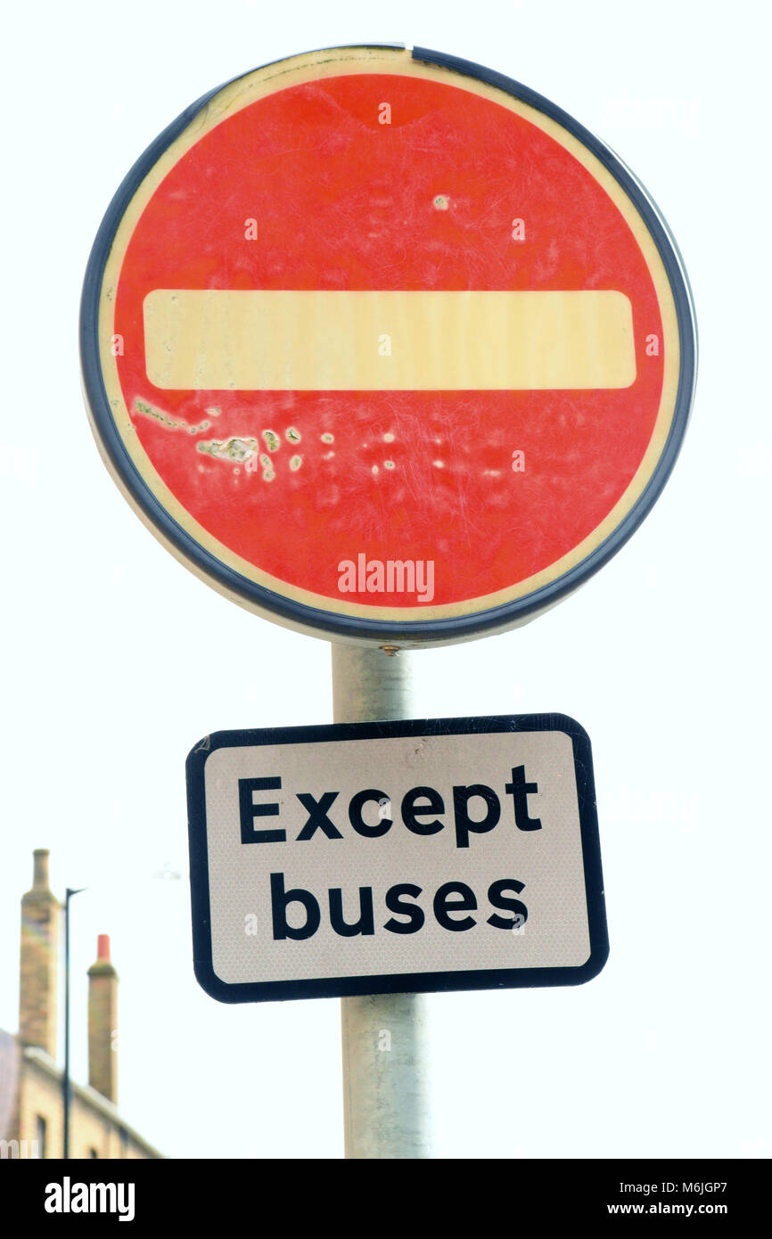 No Entry Sign (Except Buses). British Traffic Road Signs. Stock Photo