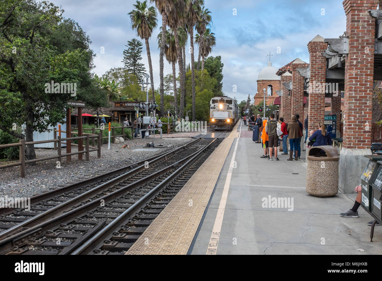 Train approaching Los Rios station at San Juan Capistrano on the