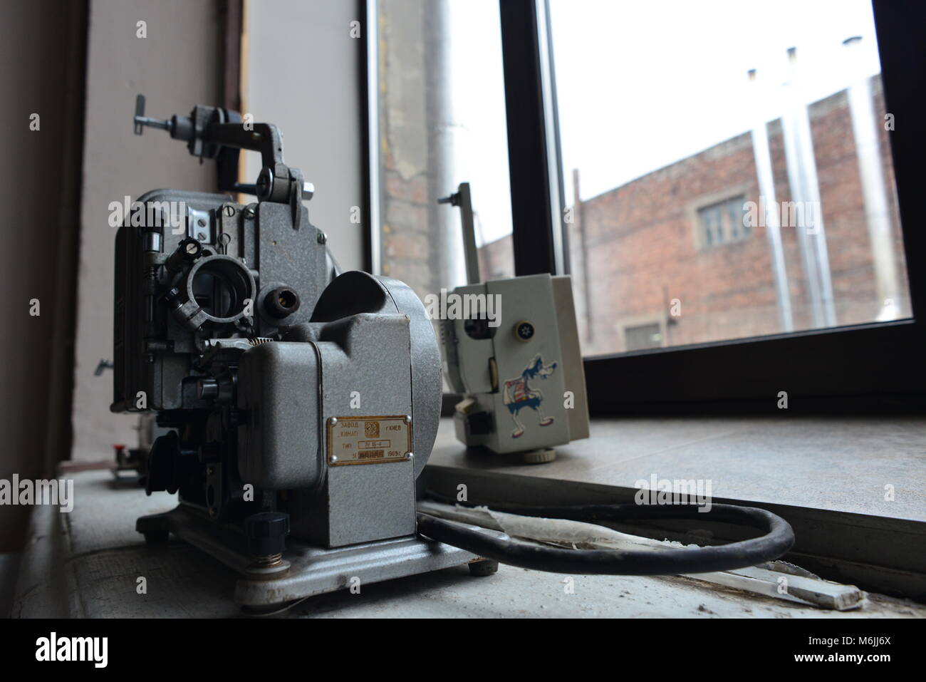 Old time motion picture projector, as the interiour decoration Stock Photo