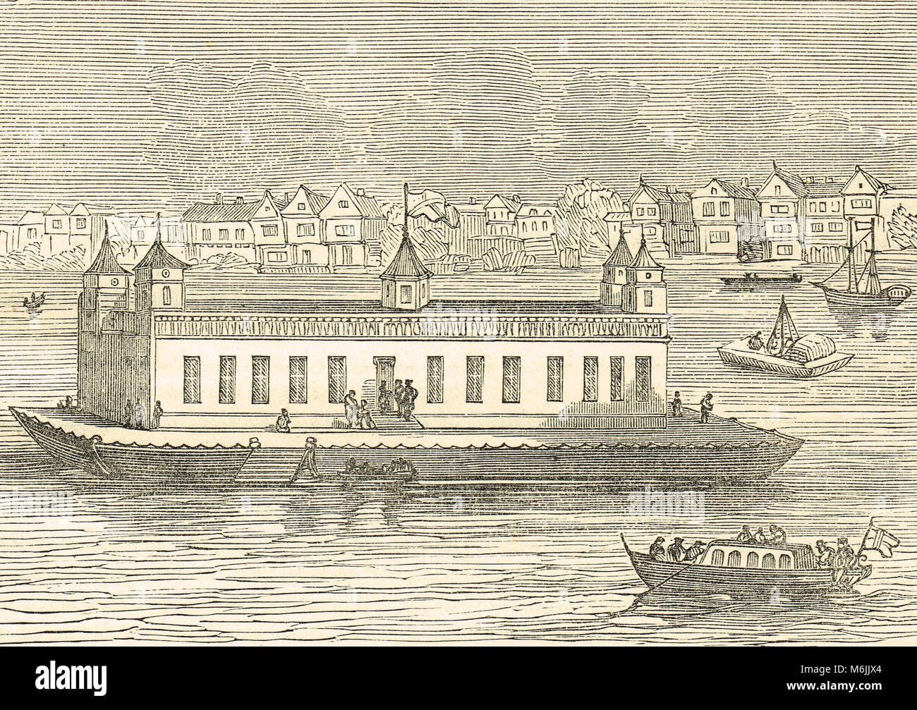 The Folly, on the River Thames, 17th Century, floating House of Entertainment, in the reign of Charles II Stock Photo
