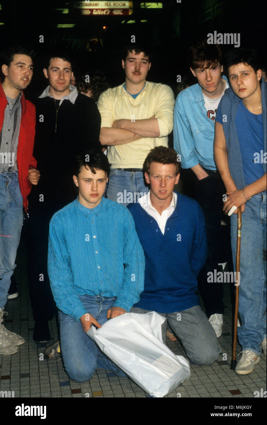 Survivors of Zeebrugge ferry disaster which killed 193 passengerswhen the MS Herald of Free Enterprise capsised on March 6th 1987. Nick Wood, Alan Cartwright, Andrew Dingley, Andrew Bridge, Ian Moore, Lawson Fisher and Ian Wood. Stock Photo