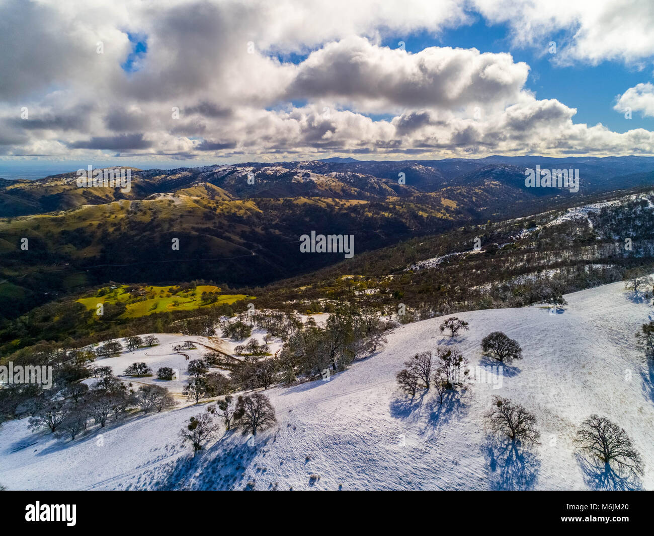 A rare dusting of snow out on Mines Road, near Livermore, Ca Stock
