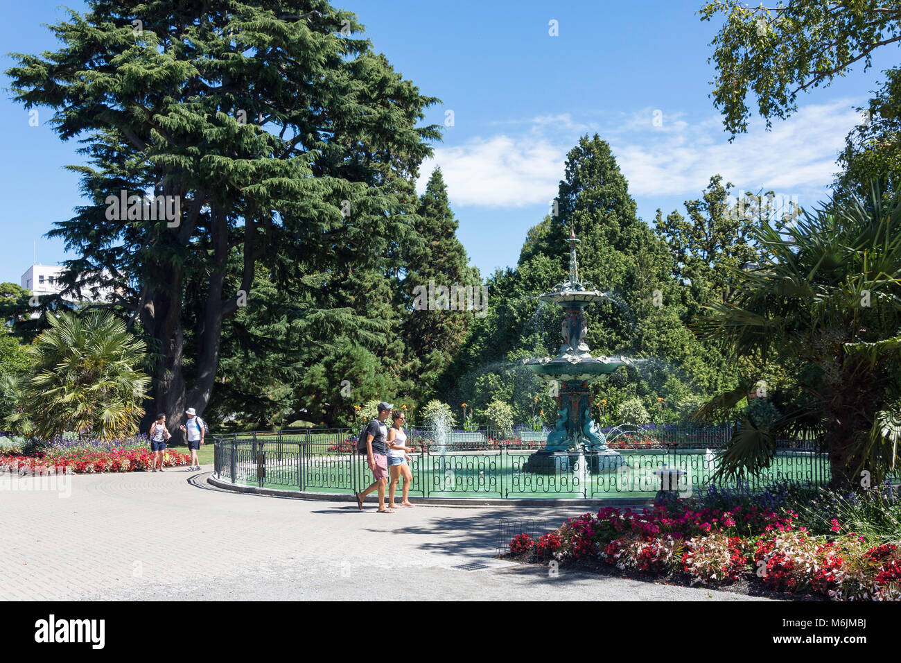 The Peacock Fountain, Christchurch Botanical Gardens, Christchurch, Canterbury, New Zealand Stock Photo