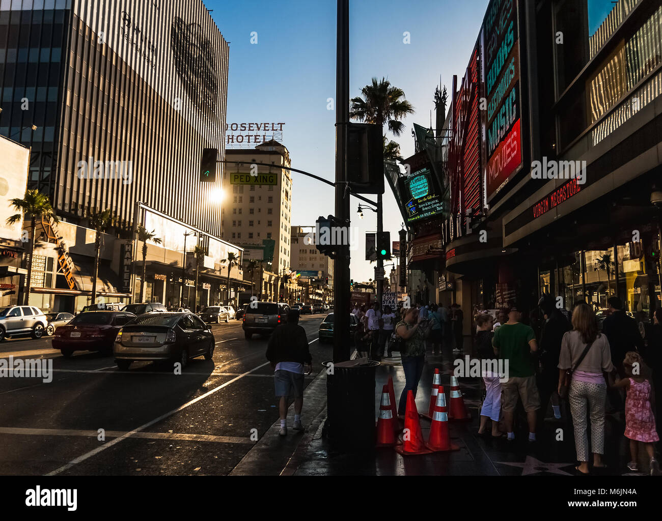 The Hollywood Boulevard crowded with tourists near the TCL Grauman's Chinese Theatre in summer, Los Angeles, California. Stock Photo