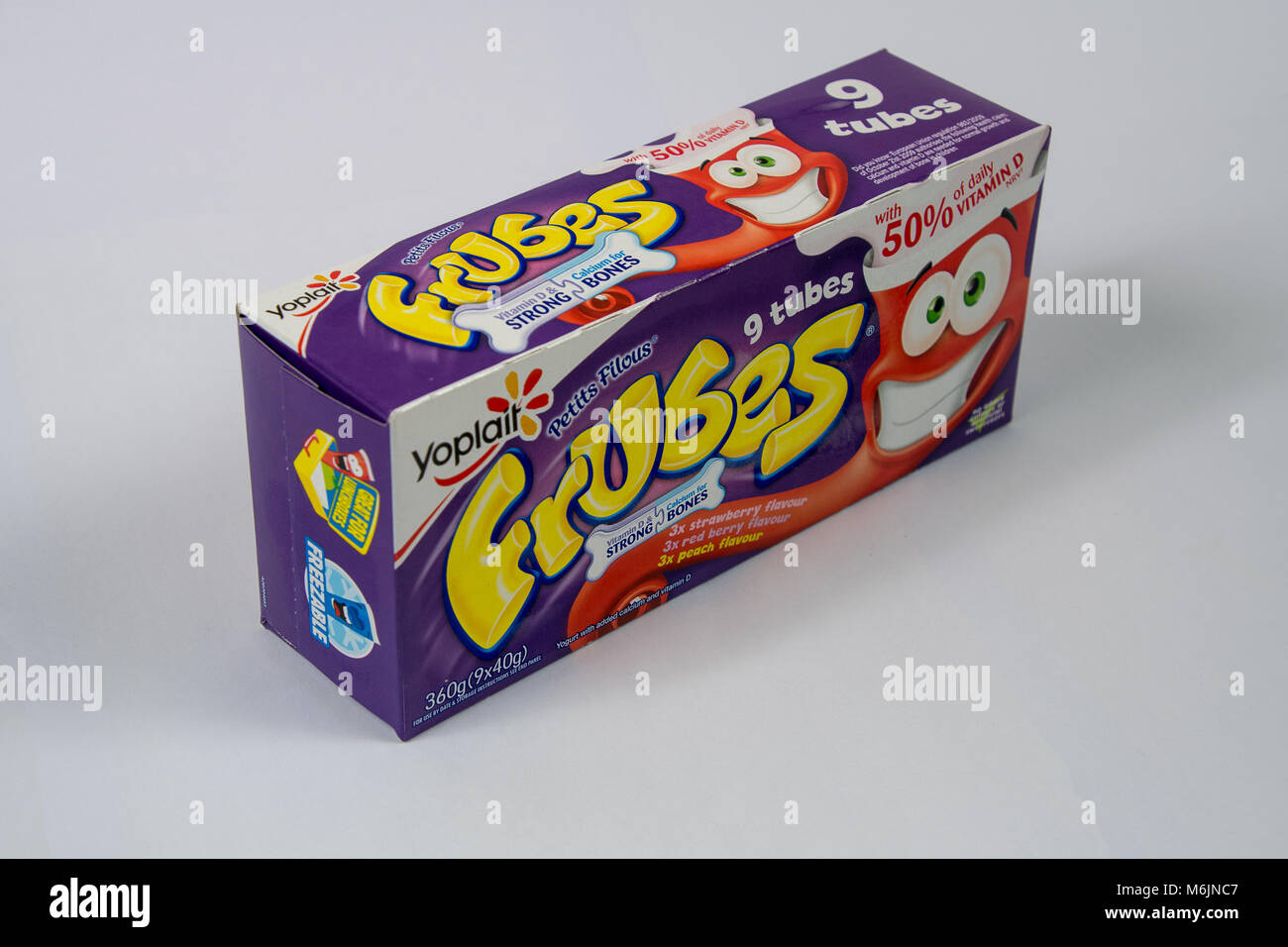 CHESTER, UK - MARCH 4TH 2018: Box of Yoplait Frubes Petits Filous yoghurt Stock Photo