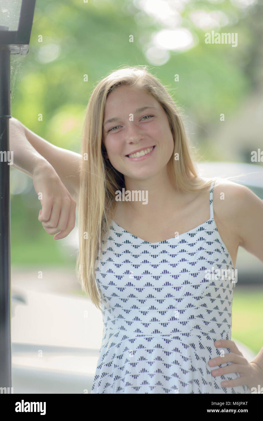 Teenage girl with beautiful fresh face Stock Photo