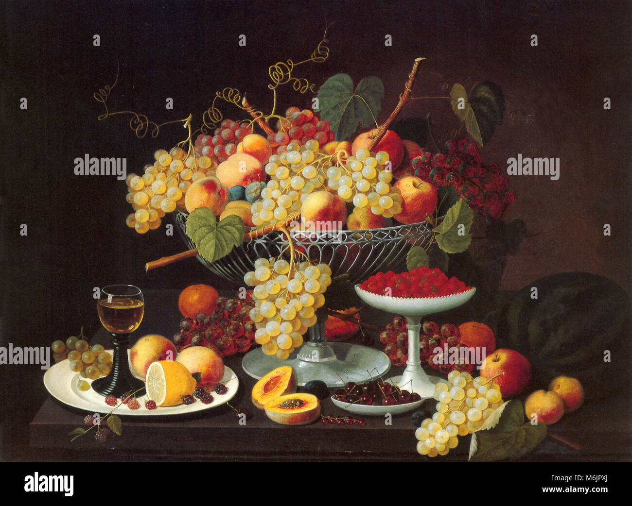 Still Life with Fruit, Roesen, Severin, 1850. Stock Photo
