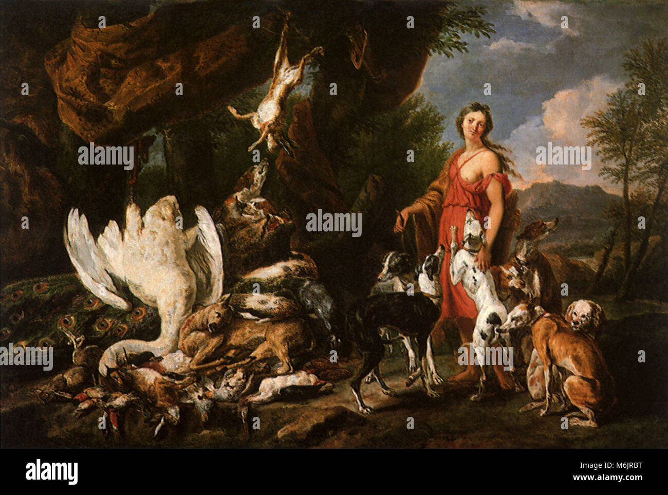 Diana with Her Hunting Dogs Beside Kill, Fyt, Jan, 1650. Stock Photo