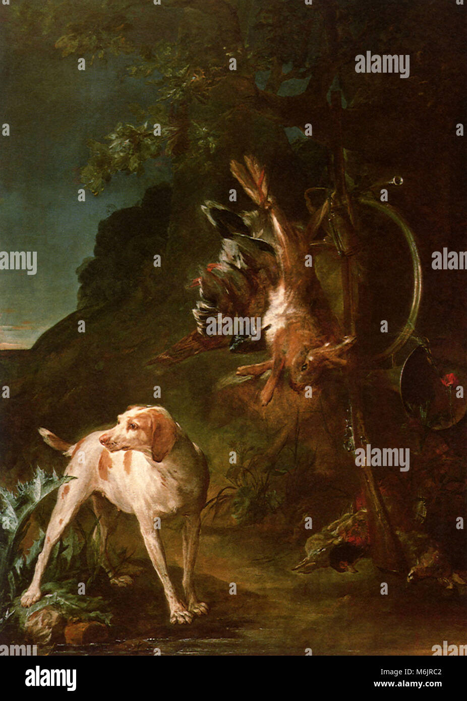 Game Still Life with Hunting Dog, Chardin, Jean-Baptiste-Simeon, 1730. Stock Photo